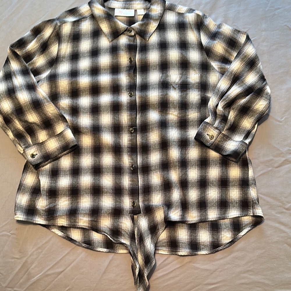 Belle by Kim Gravel Black and White Plaid Blouse